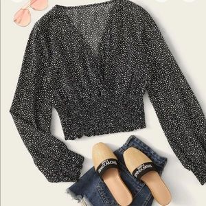 Long sleeve shirred crop top